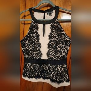 NY&Co pink and black lace peplum top